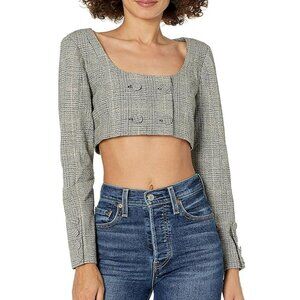 NWT For Love & Lemons Women's Metallic Plaid Crop Blazer, M